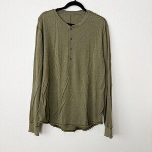 Lululemon Mens XL Olive Green Long Sleeve Henley Athletic Tee Shirt